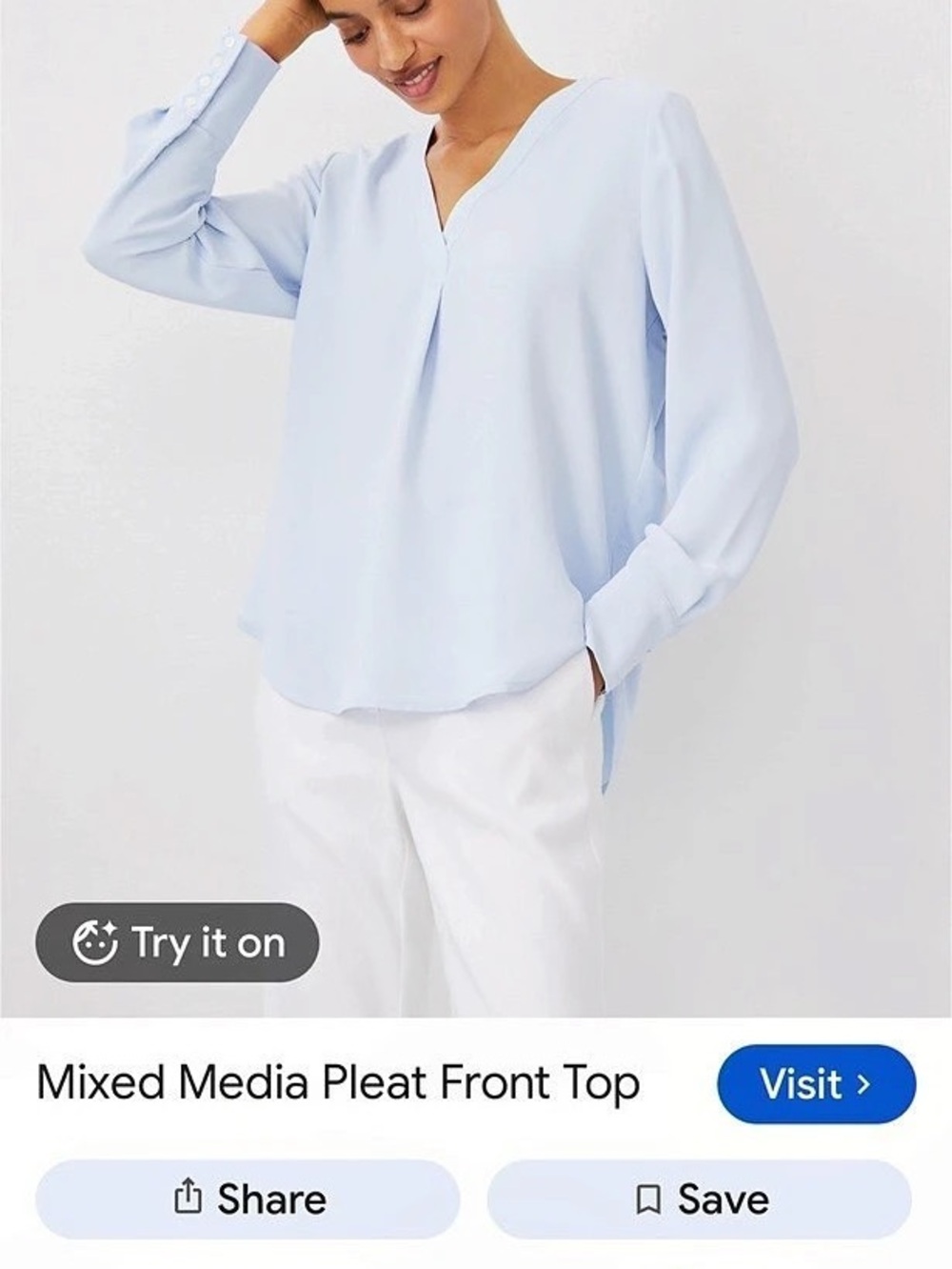 LOFT Mixed Media Pleat Front Top Pleat Front Blouse in Blue Size XL Like New
